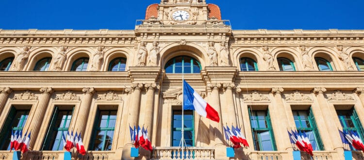 Facade of Cannes City Hall near the Old Port and Le Suquet