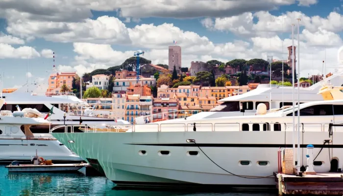 Port de Cannes avec vue sur le quartier historique du Suquet pendant le Cannes Yachting Festival